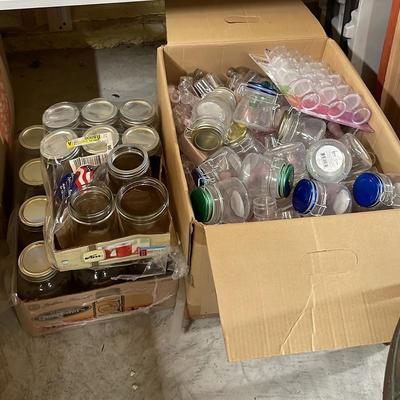 Lot of Glass and Plastic Storage Mason Jars and Spritz Bottles 