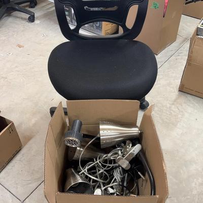 Adjustable Height Swiveling Office Chair & Assortment Of Clip Lights