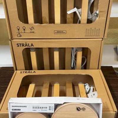 3 Sets Of IKEA “Strala” Lights & Pair Of Small Round “Sammanhang” Shelves