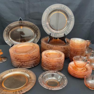 Amber Depression Glass Dinnerware Set – Plates, Cups, Bowls & Serving Pieces 