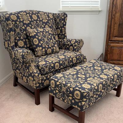 Friendship Upholstery Wingback Chair & Ottoman | Floral Upholstery with Pillow
