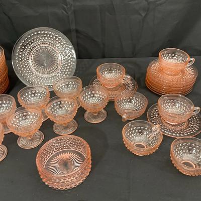 Anchor Hocking Pink Hobnail Depression Glass Set | Plates, Cups, Sherbets, Bowls