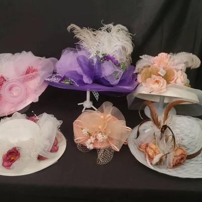 Vintage Ladies’ Dress Hats – Floral, Feather & Ribbon Embellished | Lot of 6