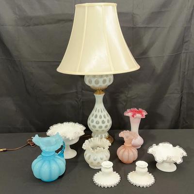 Fenton Art Glass Hobnail & Ruffle Edge Collection | Lamp, Vases & Compotes – 9 Pieces