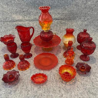 Amberina Glass Lot – Lamps, Pitcher, Candy Dishes, Compotes & More | 20 Pieces 
