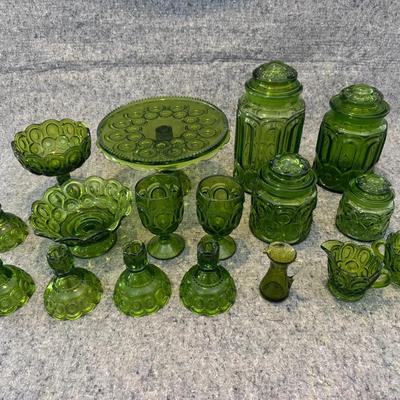 Moon & Star Green Glass Collection | 17 Vintage Glassware Pieces | Canisters, Goblets, Bowls & More