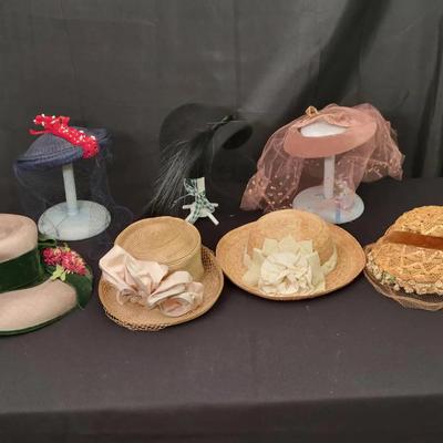 Vintage Ladies’ Hats with Veils, Feathers & Floral Accents | Lot of 7