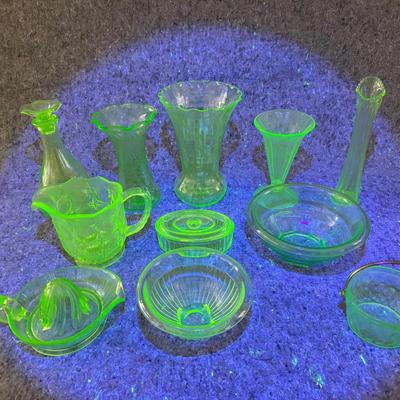 Uranium Glass Collection | 11 Vintage Vaseline Glass Pieces Glow Under UV Light
