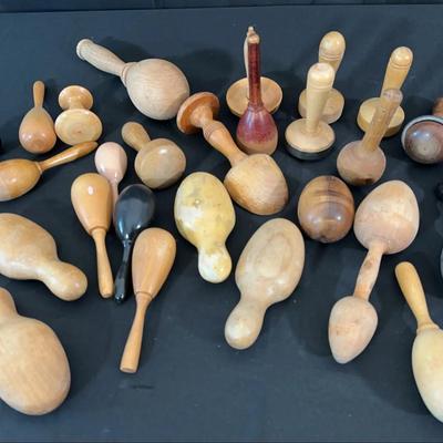 Antique Wooden Sock Darning Eggs & Mushrooms | Collection of 29 Primitive Tools