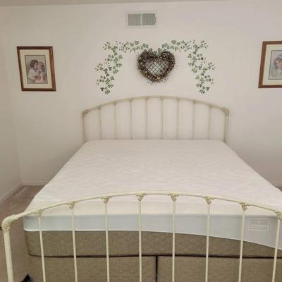 Vintage Metal King Bed Frame with Ornate Headboard & Footboard