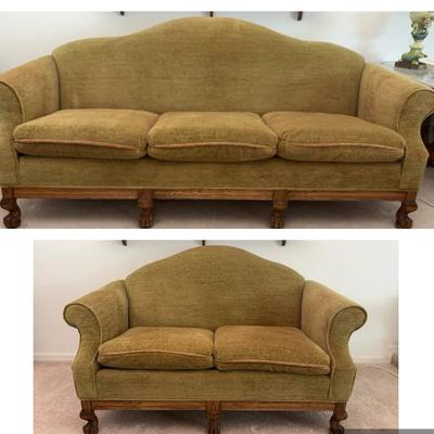 Dynasty Furniture Queen Anne Style Sofa & Loveseat | Velvet Upholstery & Carved Feet
