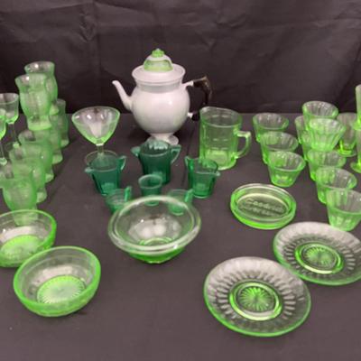 Uranium Vaseline Glass Drinkware Collection | Cups, Bowls & Coffee Pot Lid