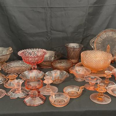 Vintage Depression & Mid-Century Pink Glass Collection | Assorted Bowls, Candlesticks & Tableware