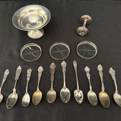 Sterling Silver Coasters & Spoons Lot | Rattle, Compote & Vintage Silverware | Total Weight 284g