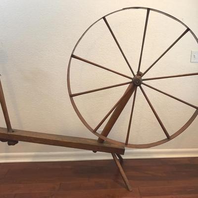Antique Wooden Spinning Wheel – Large Distaff & Wheel for Yarn Making | Rustic Primitive Decor