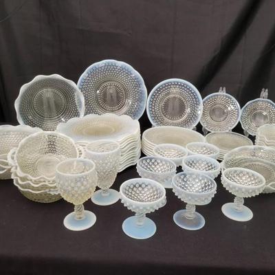 Fenton Opalescent Hobnail Glass Set – Plates, Bowls, Sherbets & Stemware | 50+ Pieces