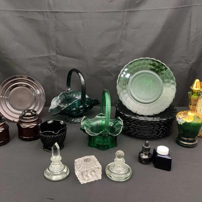 Vintage Glass Collection – Uranium Inkwell, Green Depression Glass, Plates & More