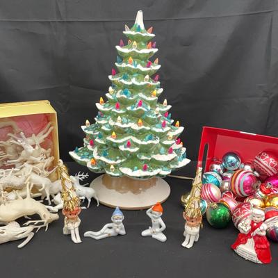 Vintage Christmas Lot | Lighted Ceramic Tree, Ornaments, Reindeer & Holiday Decor