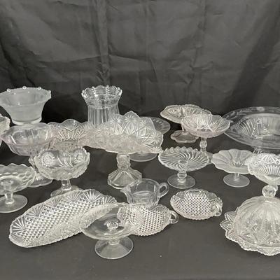 Clear Uranium Glass Collection | Bowls, Compotes, Covered Dishes & More | 29 Pieces 