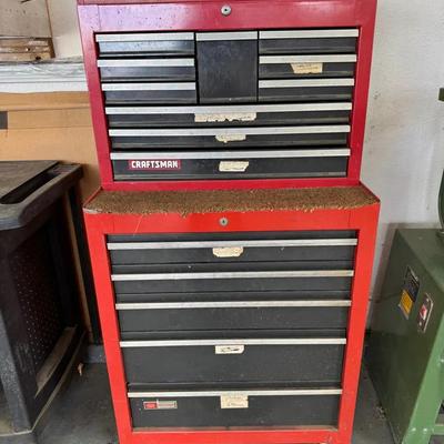 Craftsman Red & Black Rolling Tool Chest with Top Box | Multi-Drawer Storage and Tools