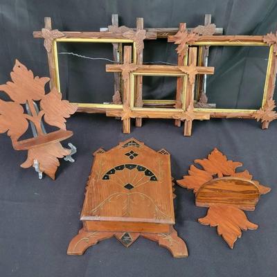 Antique Carved Wood Wall Décor Lot – Adirondack Frames & Leaf Shelves