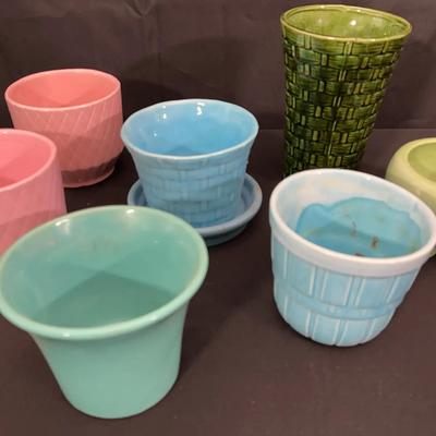 California Pottery Planters Lot | Hull, Buddy of Calif, Calif USA | MCM Mix (8 pcs including saucer)