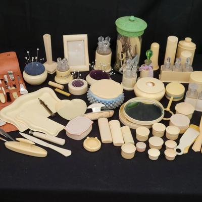 Vintage Celluloid Vanity & Grooming Collection | Perfume Bottles, Tools & Uranium Glass