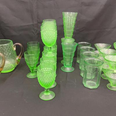Uranium Vaseline Glass Stemware & Pitchers | Goblets, Sherbets & Tumblers