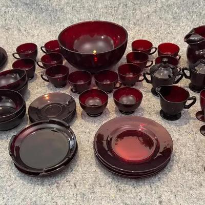 Ruby Red Glassware Collection | 50+ Pieces Including Goblets, Bowls, Pitcher & More