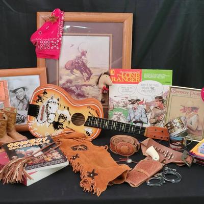 Western & Cowboy Memorabilia Lot | Lone Ranger Guitar, Books, Chaps & Collectibles