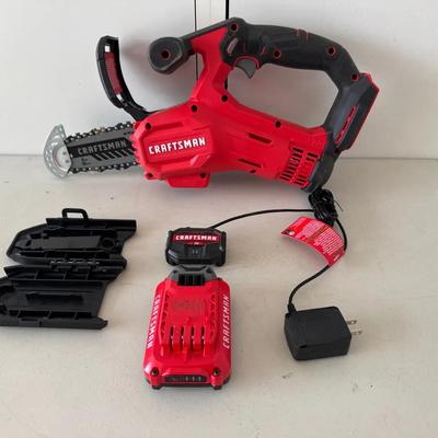 Craftsman 6" Cordless Mini Chainsaw with Battery & Charger | Handheld Electric Saw | CMCCS320