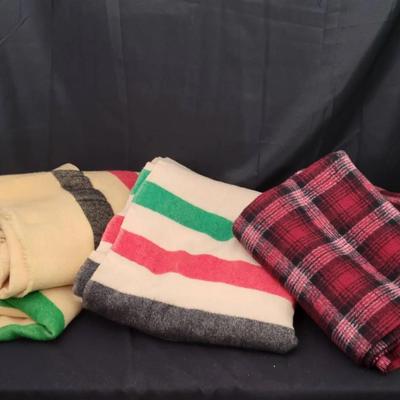 Wool Blankets Lot | Hudson Bay Style Striped & Woolrich Plaid