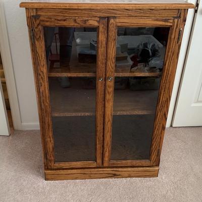 Oak Display Cabinet with Glass Doors and Adjustable Shelves