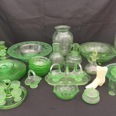 Uranium Vaseline Glass Collection | Etched Bowls, Pitchers, Candleholders & More