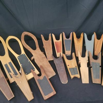 Lot of Vintage Wooden Boot Jacks – Rustic Western Style Pullers in Assorted Sizes & Designs