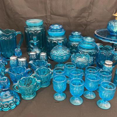 LE Smith Moon and Stars Blue Glass Set | Canisters, Pitcher, Cake Stand, Candlesticks & More!
