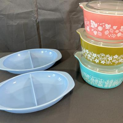 Vintage PYREX Mixing Bowls & Divided Dish Set | Pink Gooseberry, Verde Daisy & More
