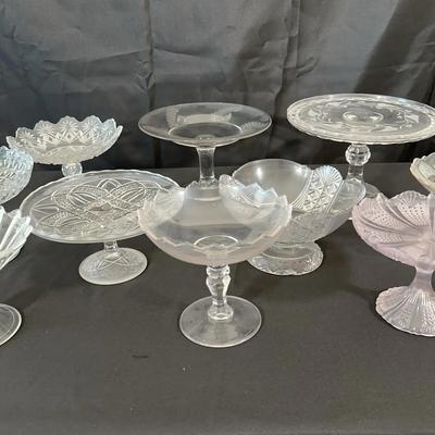 Antique Uranium Glass Compotes & Pedestal Plates | Lot of 10 Pedestal Bowls
