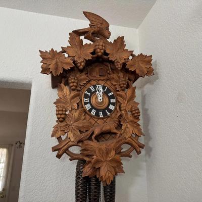 Gueissaz-Jaccard Swiss Black Forest Cuckoo Clock | Carved Bird, Leaves & Music