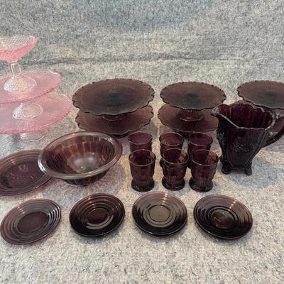 Purple Amethyst Glassware & Fenton Tiered Stand Collection | 25 Pieces
