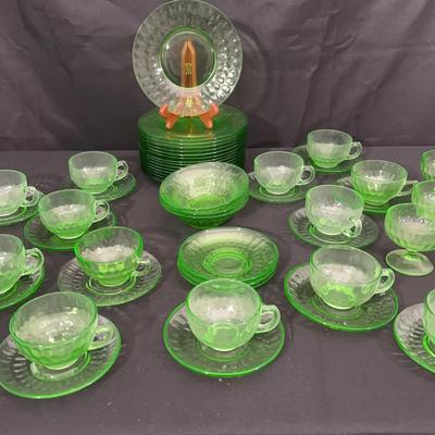 Uranium Glass Dinnerware Collection | Plates, Cups, Saucers, Bowls & Sherbets