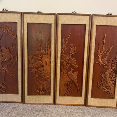 Vintage carved chinoiserie panel set 