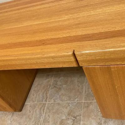Golden Wood Desk With Kneehole And Shelving A Top Drawer
