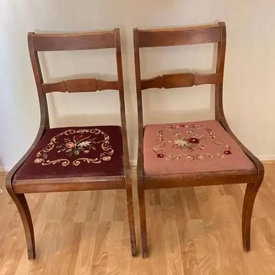 2 Needlepoint Side Dining Chairs