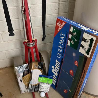 Titleist Golf Bag Carrier Cart, Tru Divot Golf Mat, Gloves, Tees