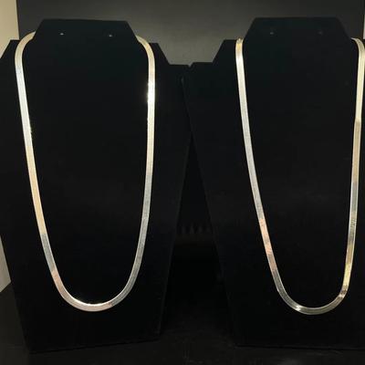 Set of 2 - Thick Marked 925 Sterling Silver Herringbone Chains