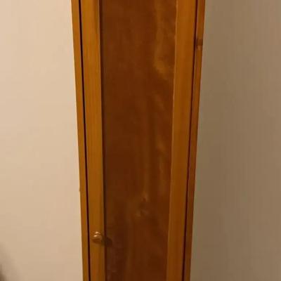 Tall Light Wood Corner Cabinet With Door And Shelves - Perfect for that small space!