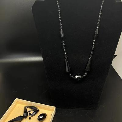 Jet Glass Beaded Necklace + Extra Beads, Victorian