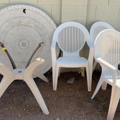 Outdoor Heavy Plastic Patio Table And 3 Chairs - Hole In Table