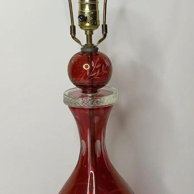 Vintage Cranberry Cut To Clear Lamp